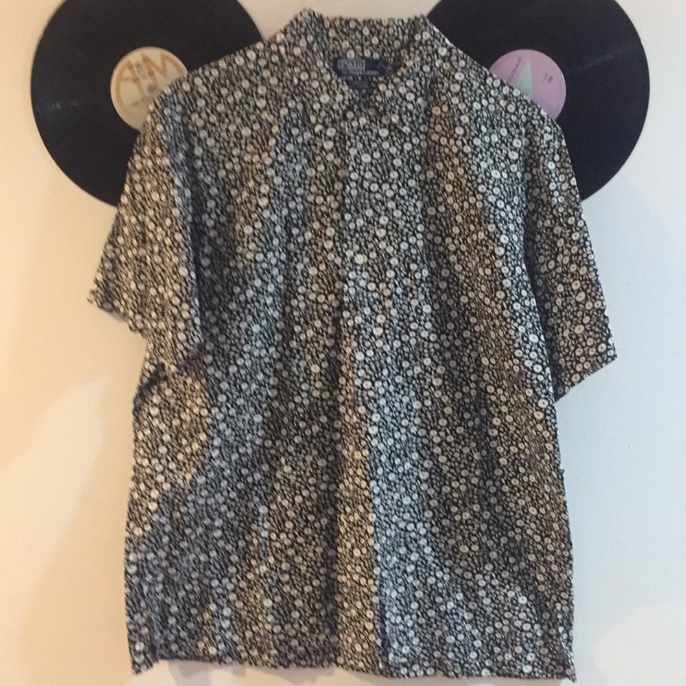 Polo floral pattern short sleeve button up shirt